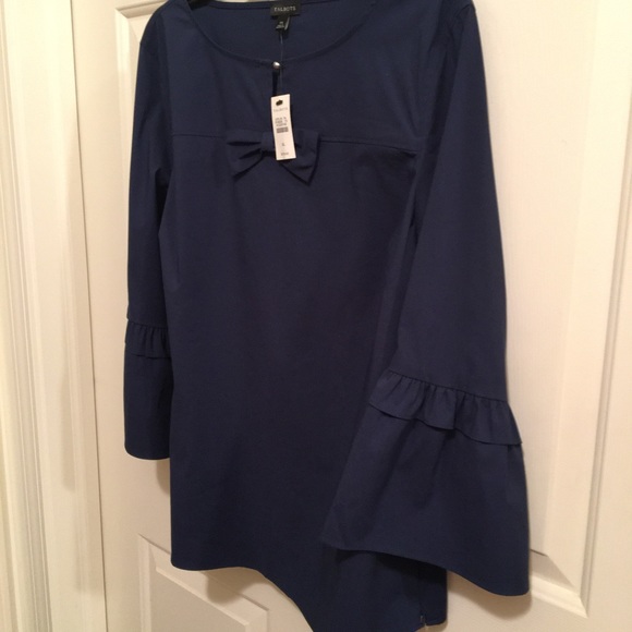🟡TALBOTS NWT AUTHENTIC NAVY BLUE QUARTER LENGTH RUFFLE SLEEVES BLOUSE - Picture 6 of 8